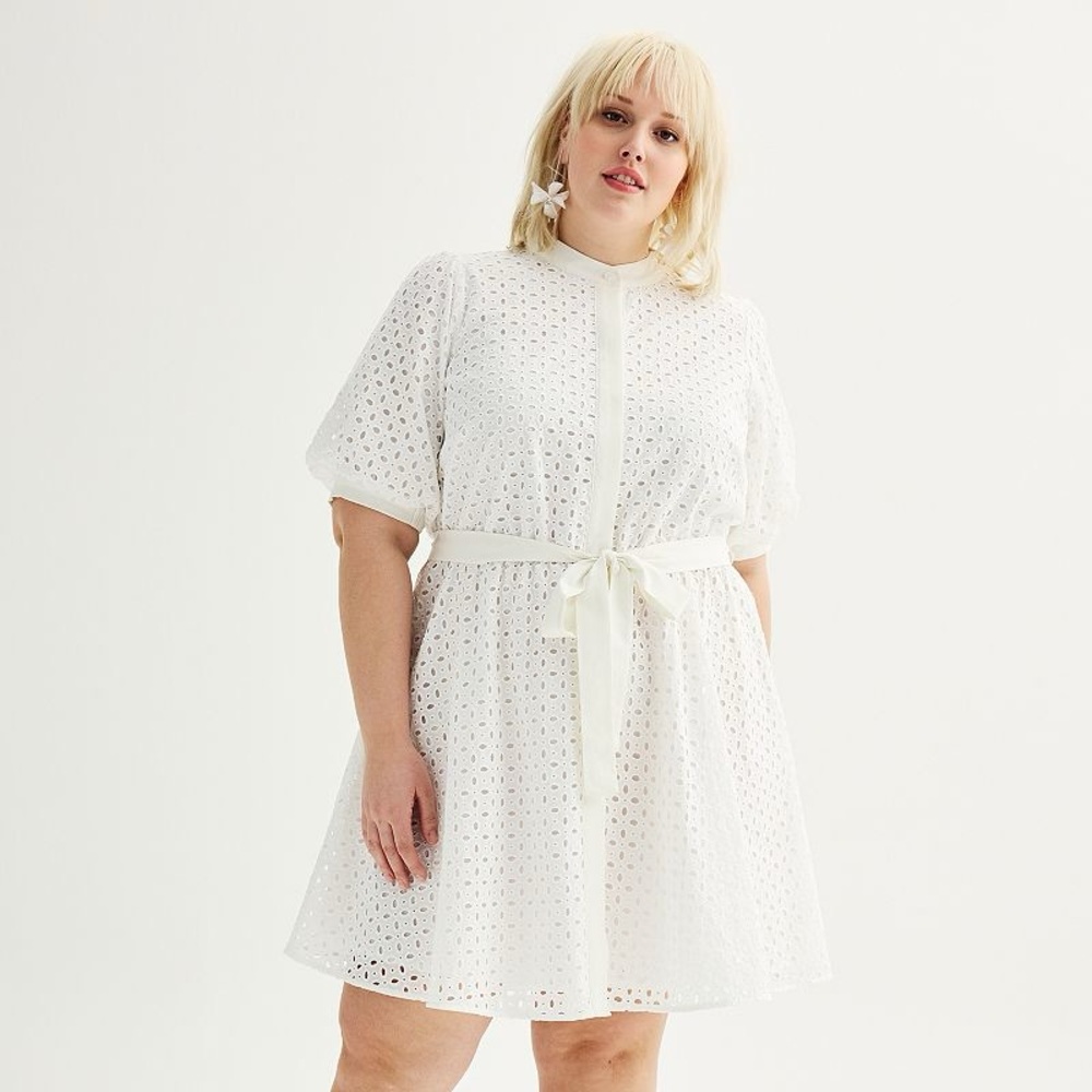 Nine West Plus size, 3X, White Eyelet Fit & Flare midi dress